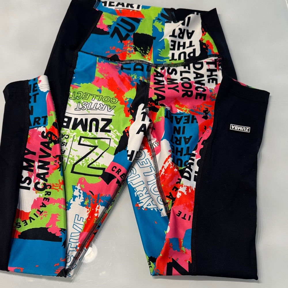 Woman Zumba Fitness Graphic Leggings - Black, Blue, Pink